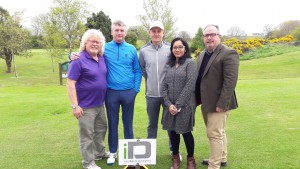 The main sponsors were Intelligent Datalytics, represented by Vidhya Ranganathan and Philip Adams, shown here with  Albert Kirk, Joel Taggart  (BBC Sport NI), Sammy Cling an  (ex NI international)